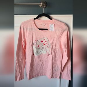 J. Crew Factory Women's Heart Valentine Long Sleeve Pink Tshirt #225